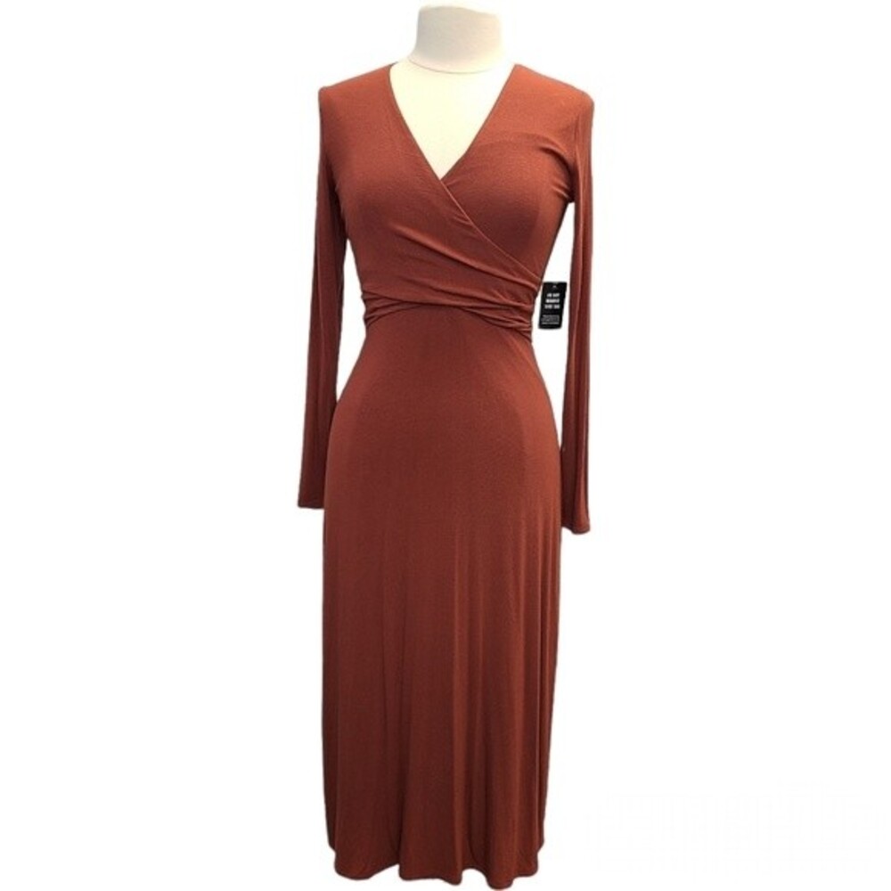 NWT EXPRESS Long Sleeve Cross Front Knit Comfortable Casual Night Midi Dress S